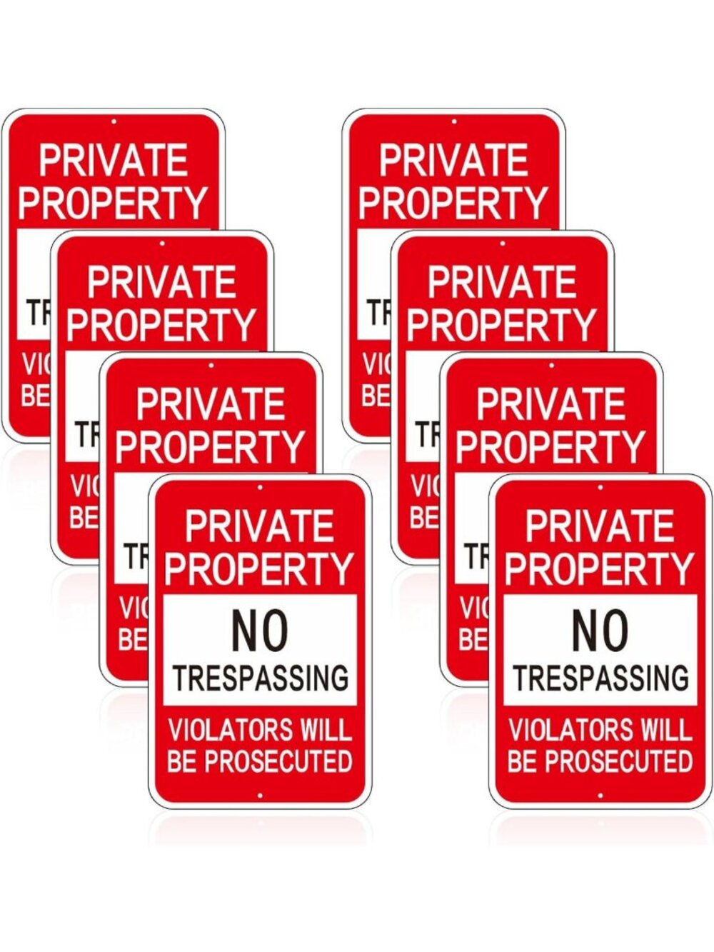 Large Red No Trespassing Signs - 12x18 Inch Private Property - 8 Pack